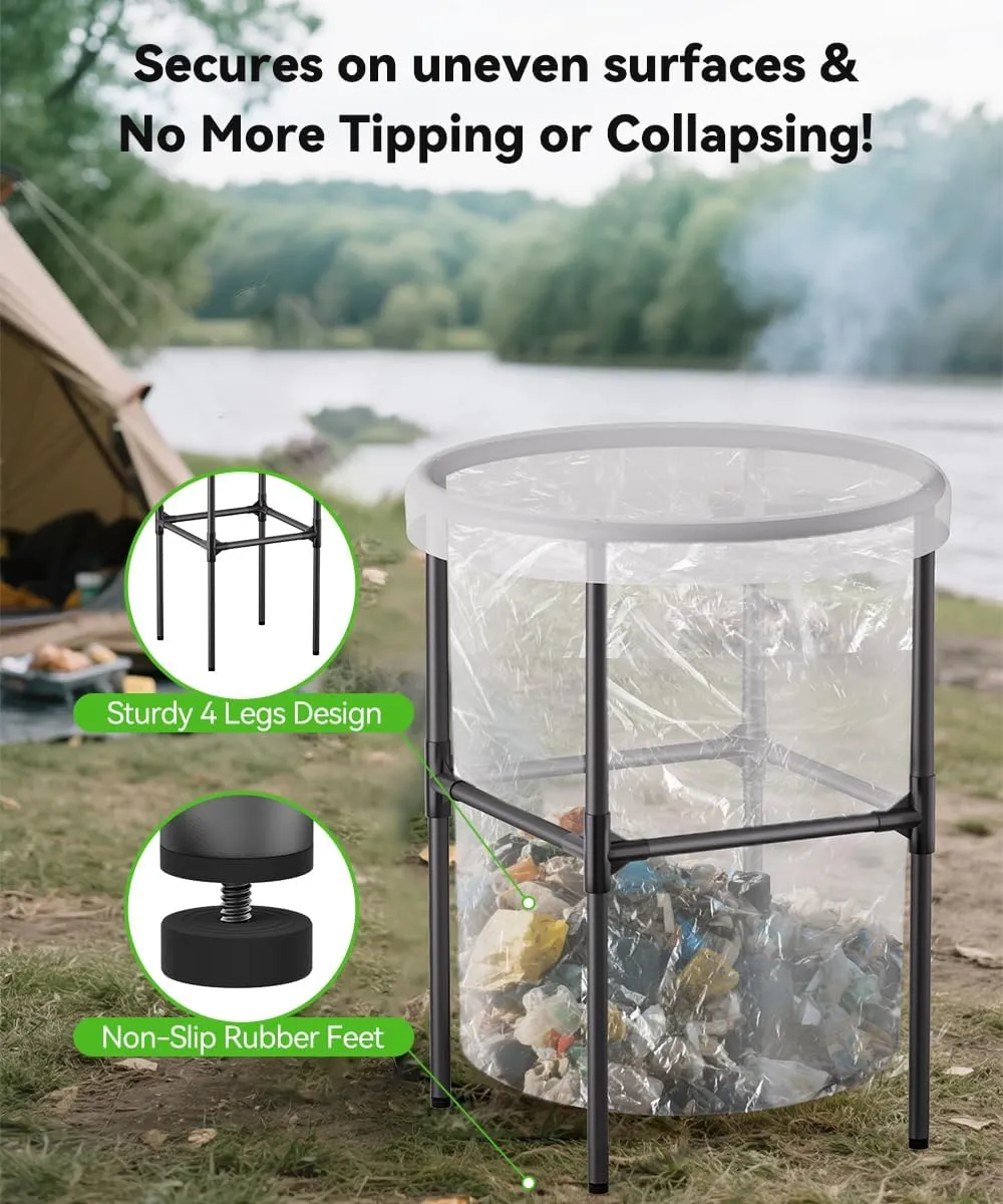 Heavy-Duty Garden Trash Bag Holder – 30-55 Gallon Outdoor Yard Waste Bag Stand Metal Frame Lawn Leaf Bag Holders with Adjustable Feet, Detachable Legs for Leaves, Yard Waste, Camping (L)