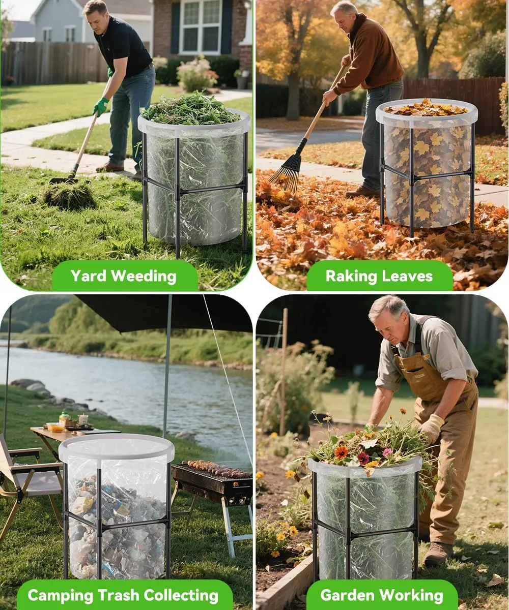 Heavy-Duty Garden Trash Bag Holder – 30-55 Gallon Outdoor Yard Waste Bag Stand Metal Frame Lawn Leaf Bag Holders with Adjustable Feet, Detachable Legs for Leaves, Yard Waste, Camping (L)