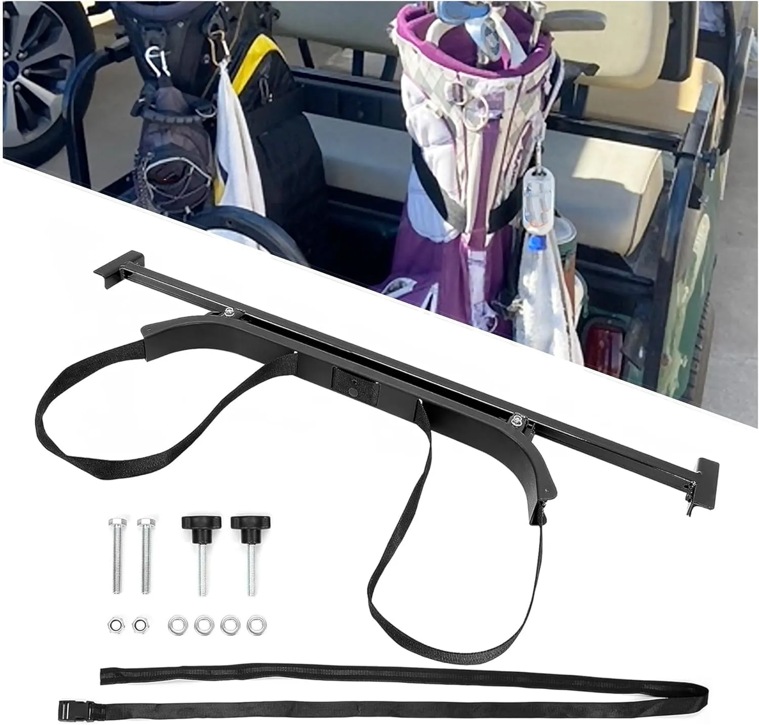 HECASA Golf Bag Holder 41.6"-43.5" Compatible with Club Car EZGO Yamaha Golf Cart 41.6"-43.5" Wide Flip Seat Kits Rear Seat Bag