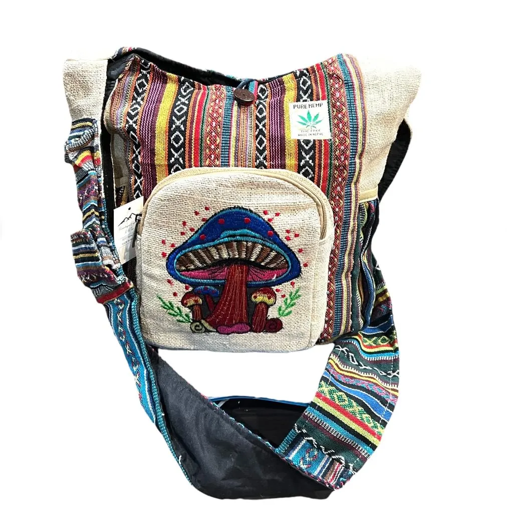 Hemp Shoulder Bag Eco-Friendly Crossbody Purse with Mixed Styles for Women Sustainable Fashion Accessory (Mushroom 4)