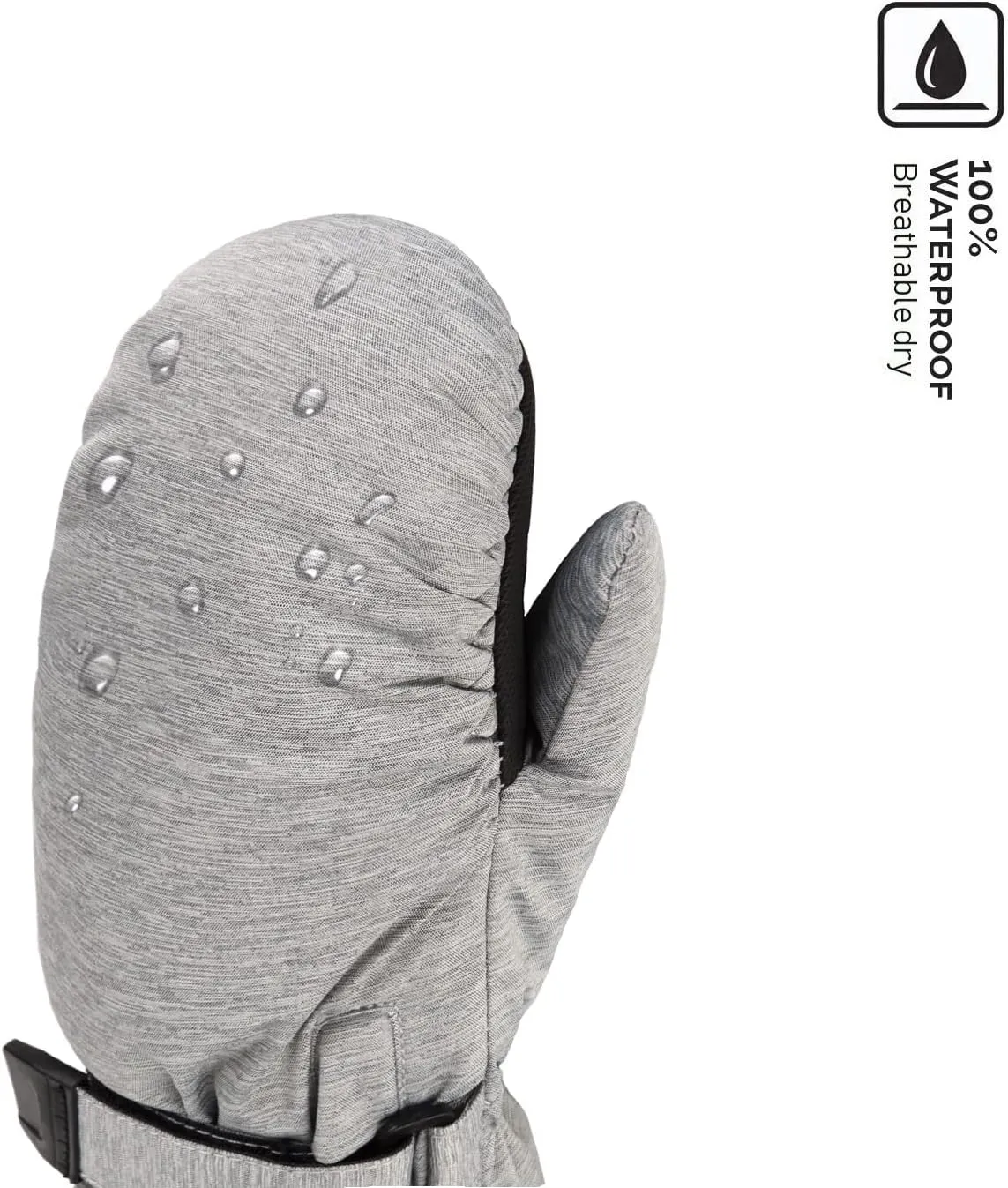 HIGHCAMP Kids Long Cuff Winter Snow Ski Mitten with Zipper Waterproof Gloves for Toddler Boys Girls