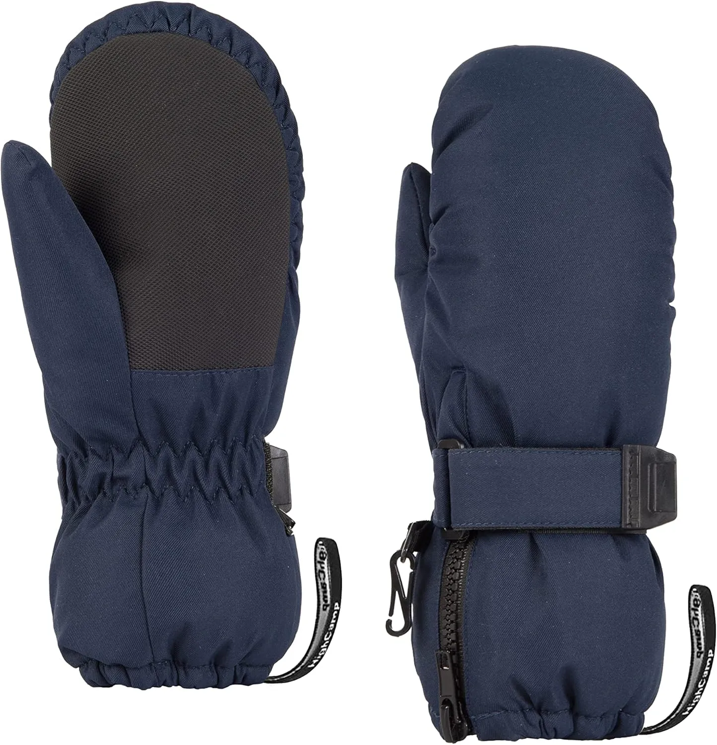 HIGHCAMP Kids Long Cuff Winter Snow Ski Mitten with Zipper Waterproof Gloves for Toddler Boys Girls