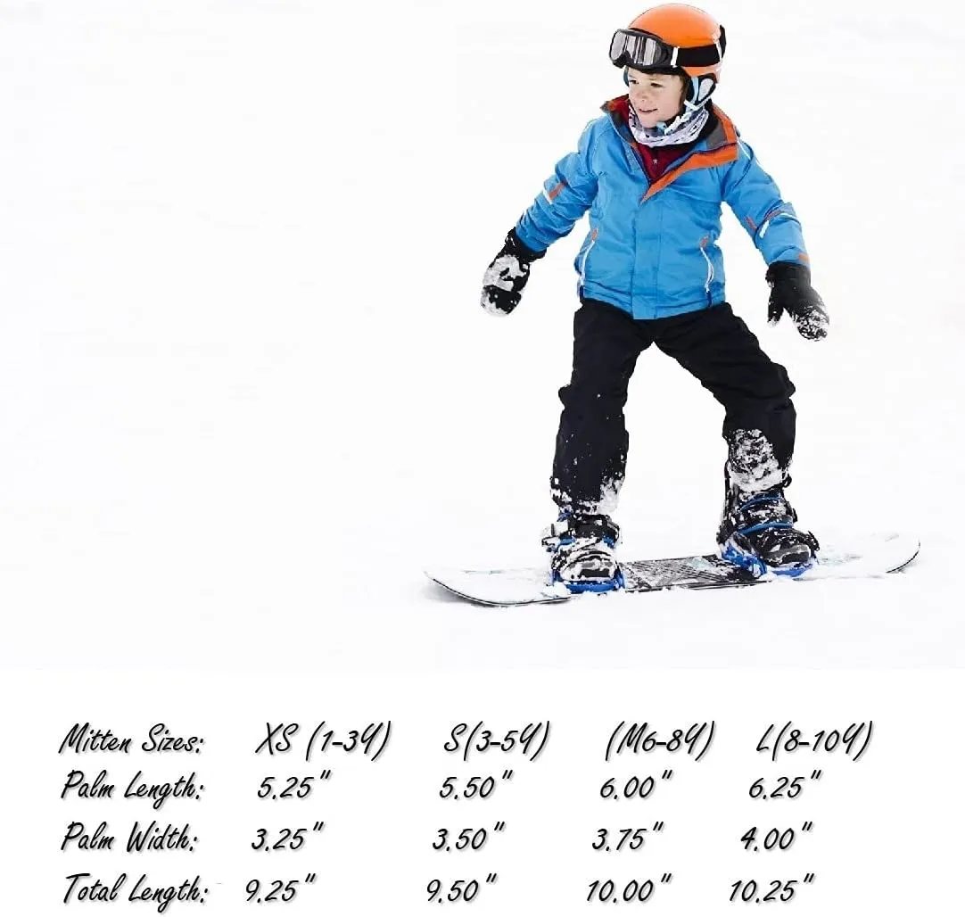 HIGHCAMP Kids Long Cuff Winter Snow Ski Mitten with Zipper Waterproof Gloves for Toddler Boys Girls