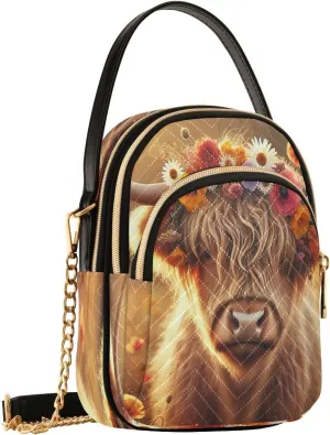 Highland Cow Pastoral Crossbody Bags for Women Fanny Pack Hand Travel Small Sling Cross Body Bag Phone Wallet Mini Purse