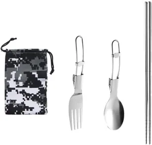 Hiking Portable Stainless Steel Folding Utensil Suit With 4 Pieces Of Cloth Bag(A4PCS-23CM)