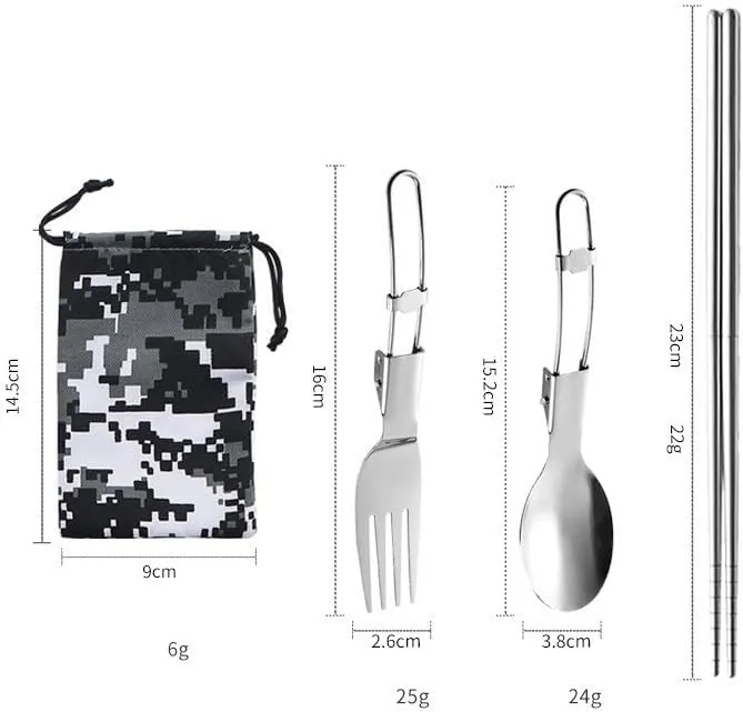 Hiking Portable Stainless Steel Folding Utensil Suit With 4 Pieces Of Cloth Bag(A4PCS-23CM)