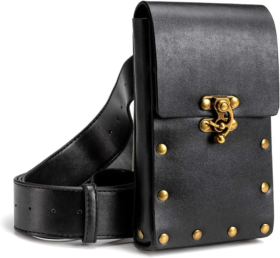 HINGTAT Halloween Gothic Steampunk Messenger Bag Renaissance Bag Medieval Leather Belt Pouch Accessories Small Crossbody