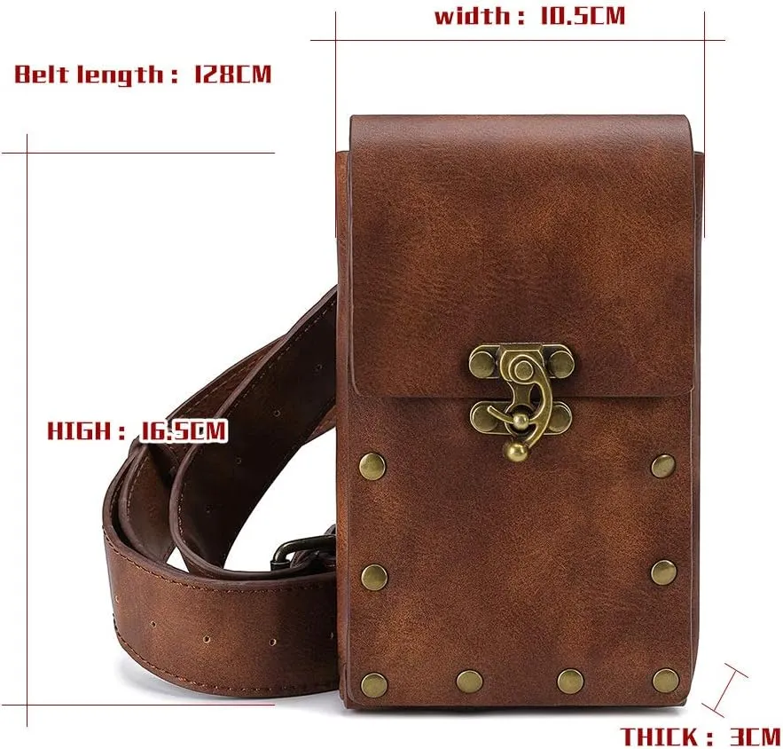 HINGTAT Halloween Gothic Steampunk Messenger Bag Renaissance Bag Medieval Leather Belt Pouch Accessories Small Crossbody
