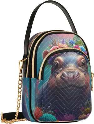 Hippo Coral Reef Teal Crossbody Bags for Women Shouler Handbags Travel Sling Bag Fanny Pack Mini Phone Walley Purse