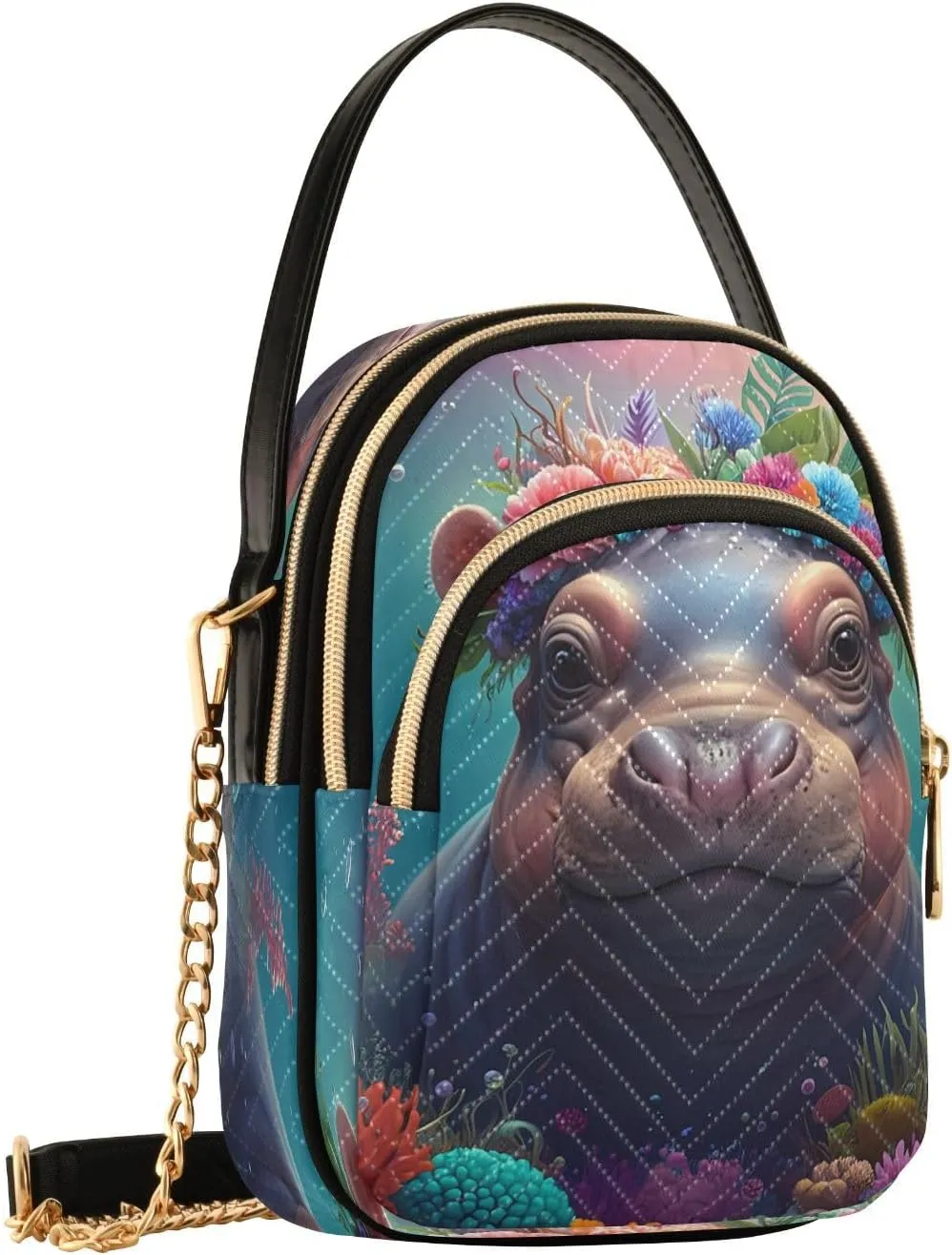 Hippo Coral Reef Teal Crossbody Bags for Women Shouler Handbags Travel Sling Bag Fanny Pack Mini Phone Walley Purse