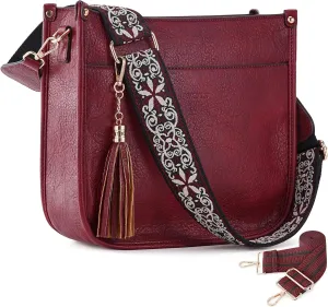 HKCLUF Vegan Leather Crossbody Bags Purse for Women Trendy Tassel Hobo Handbag Women With 2PCS Adjustable Guitar Strap