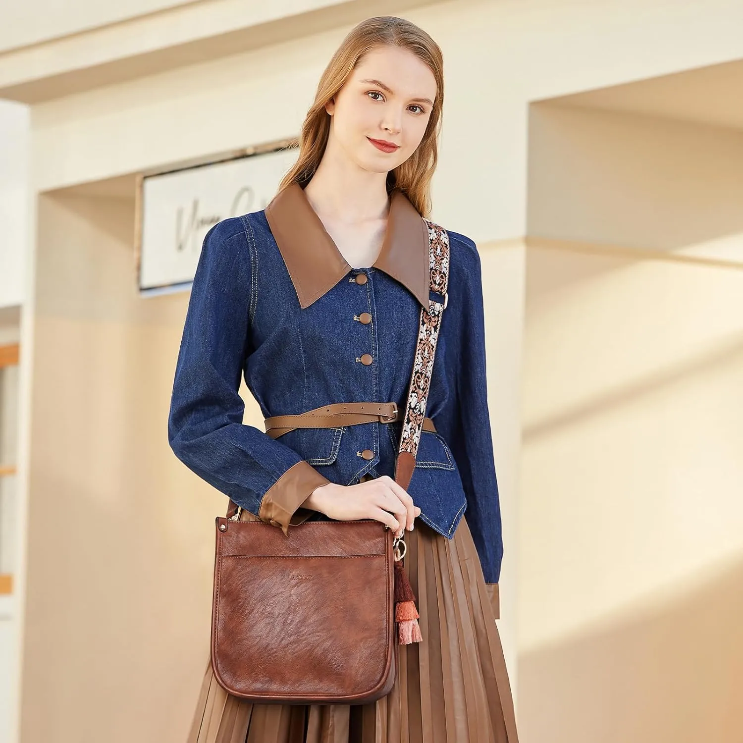 HKCLUF Vegan Leather Crossbody Bags Purse for Women Trendy Tassel Hobo Handbag Women With 2PCS Adjustable Guitar Strap