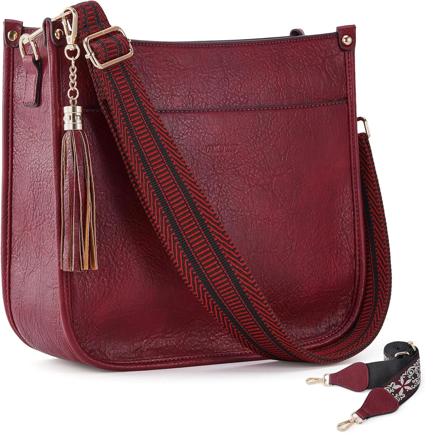 HKCLUF Vegan Leather Crossbody Bags Purse for Women Trendy Tassel Hobo Handbag Women With 2PCS Adjustable Guitar Strap