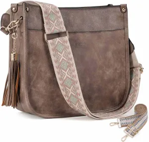 HKCLUF Vegan Leather Crossbody Bags Purse for Women Trendy Tassel Hobo Handbag Women With 2PCS Adjustable Guitar Strap