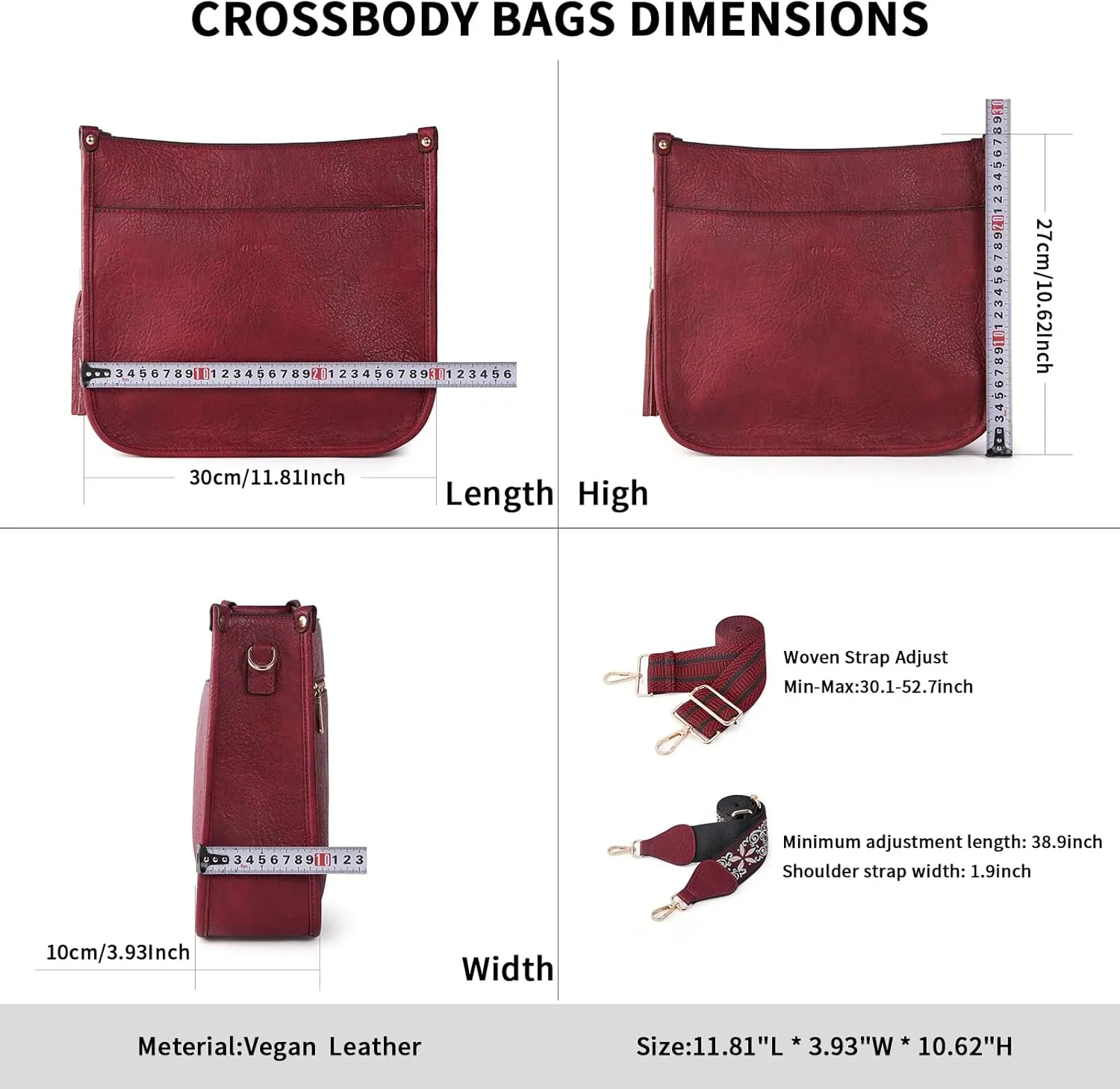 HKCLUF Vegan Leather Crossbody Bags Purse for Women Trendy Tassel Hobo Handbag Women With 2PCS Adjustable Guitar Strap