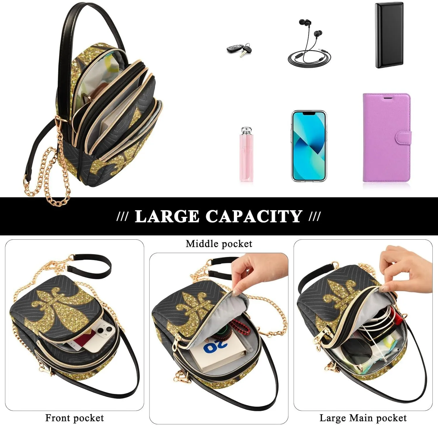 Holiday Festive Cell Phone Purse Crossbody Handbag Durable Shoulder Bag Travel Pouch