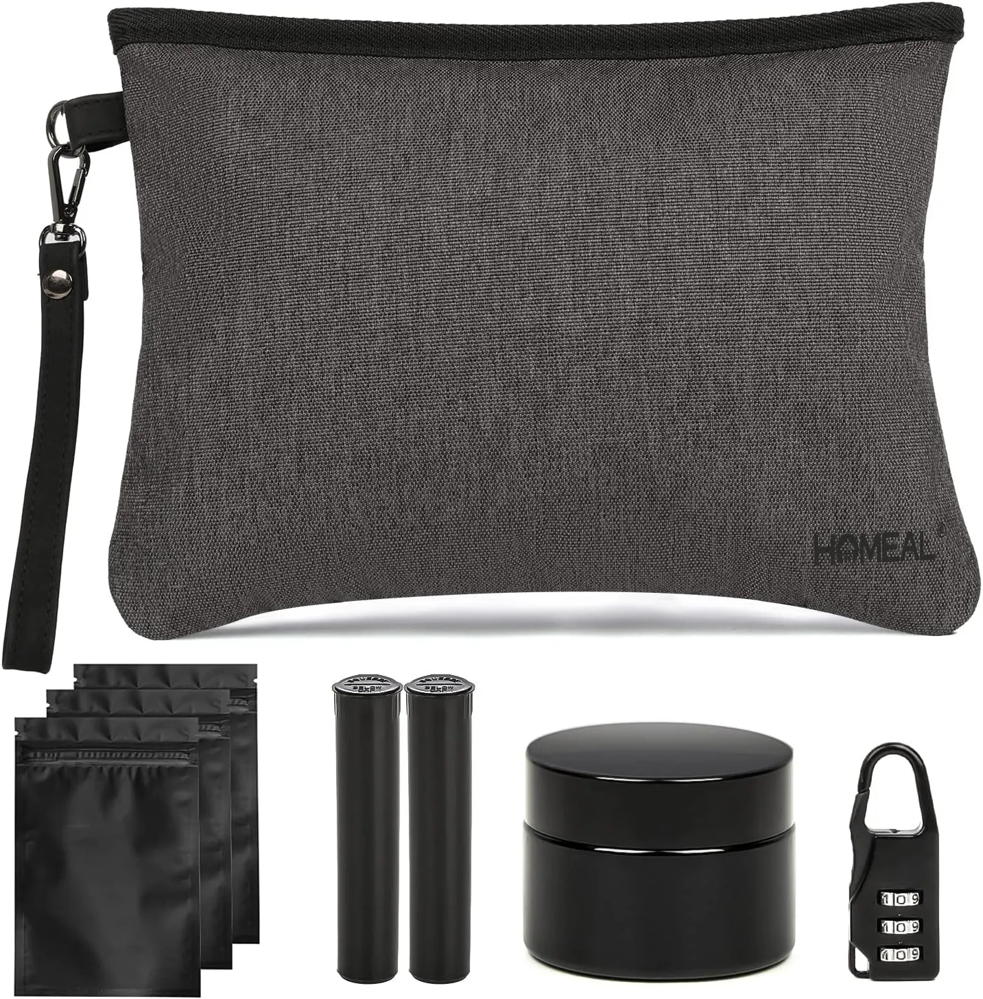HOMEAL Smell Proof Bag, Smell Proof Container, Smell Proof Stash Bag, Odor Proof Pouch, Stash Storage Kit (Black)