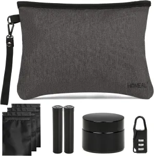HOMEAL Smell Proof Bag, Smell Proof Container, Smell Proof Stash Bag, Odor Proof Pouch, Stash Storage Kit (Black)