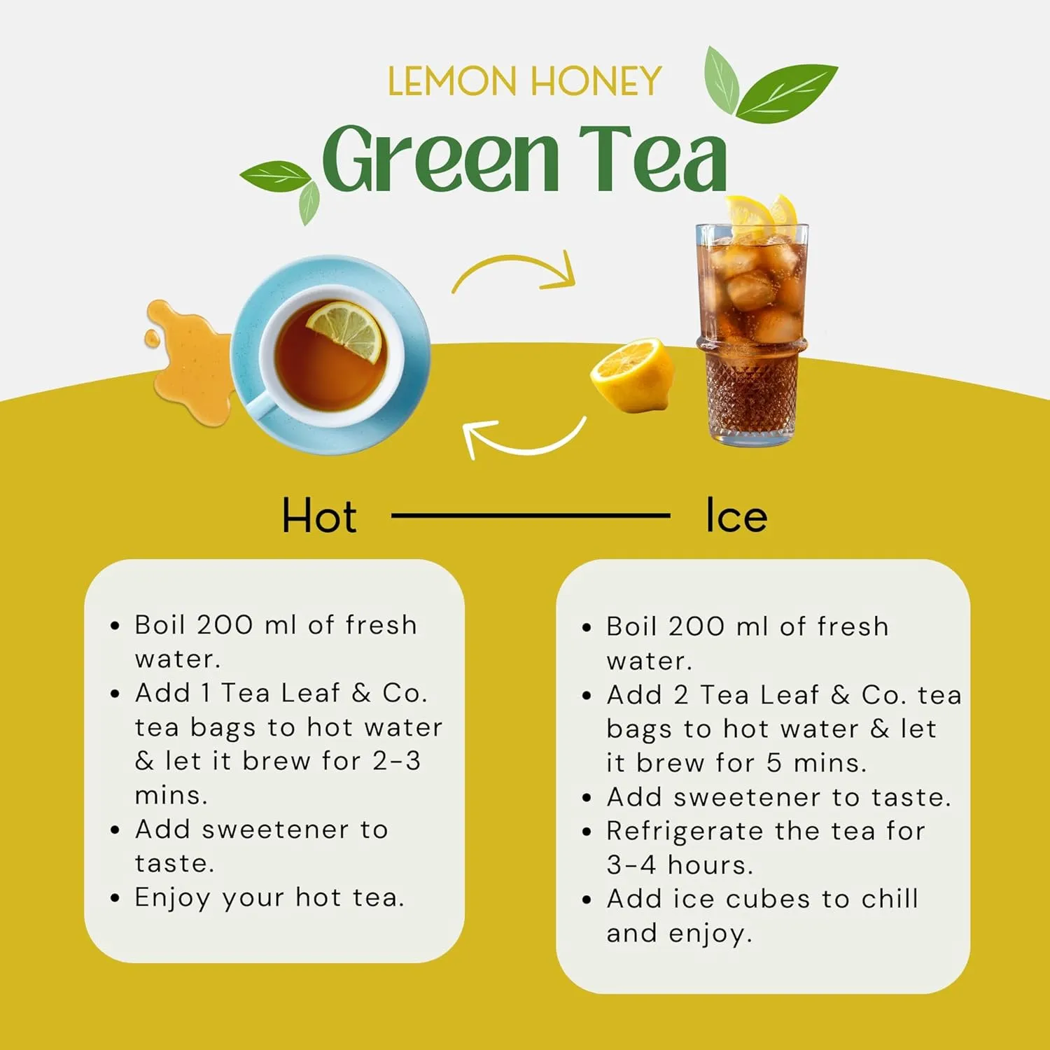Honey Lemon Green Tea Bags (50 Count), Green Tea with Chamomile, Lemon & Honey Extract, Caffeinated, Real and Natural Green Tea, Blended with Fresh Herbs and Spices, Gluten Free