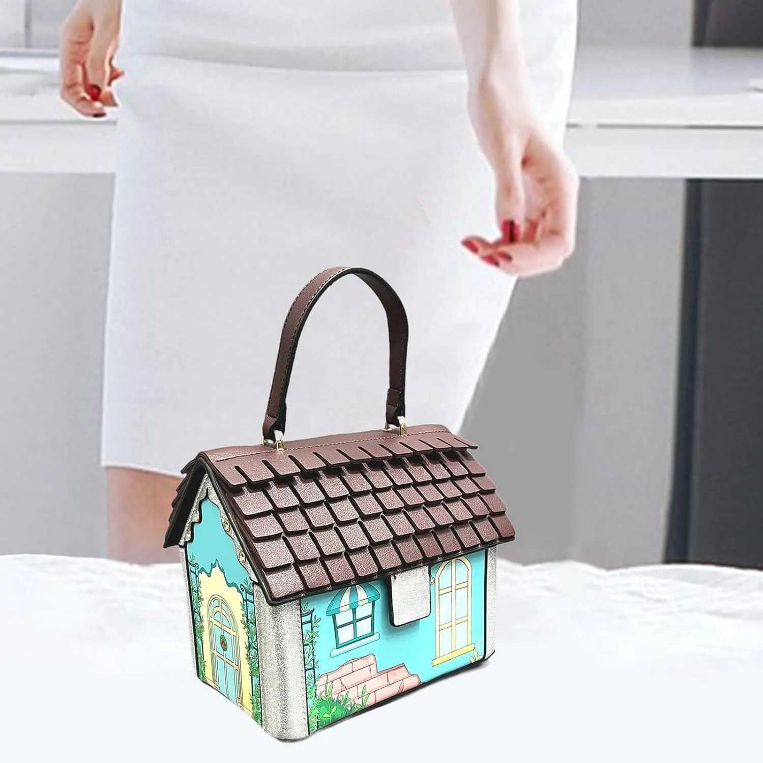 House Shaped Crossbody Bag Women Shoulder Bag Clutch Pouch Handbag for Outdoor