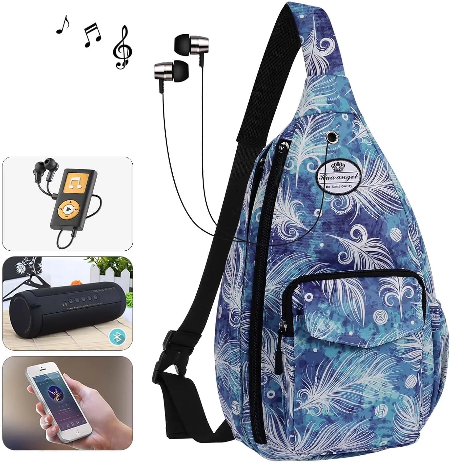 HUA ANGEL Crossbody Sling Bag for Men Women Lightweight Over the Shoulder Purse Day Bag Multipockets for Travel, Hiking, Gym
