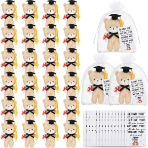 HyDren 24 Sets Mini Graduation Bears Class of 2025 Gifts 5.5 Inch Small Plush Stuffed Bear Doll with Cap Card Organza Bags for College High School Graduation Party Favors End of Year Gifts