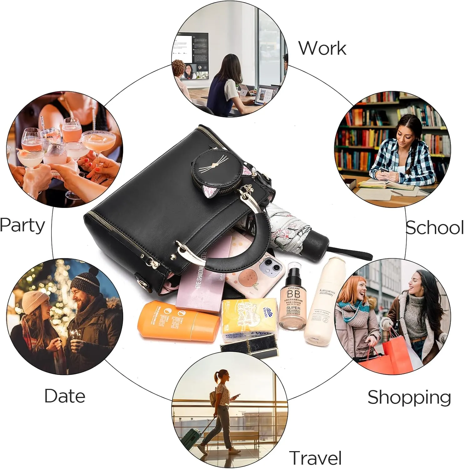 I IHAYNER Fashion Purses and Handbags for Women Top Handle Bag Girls Small Crossbody Shoulder Bag for Ladies with Kitty Purse