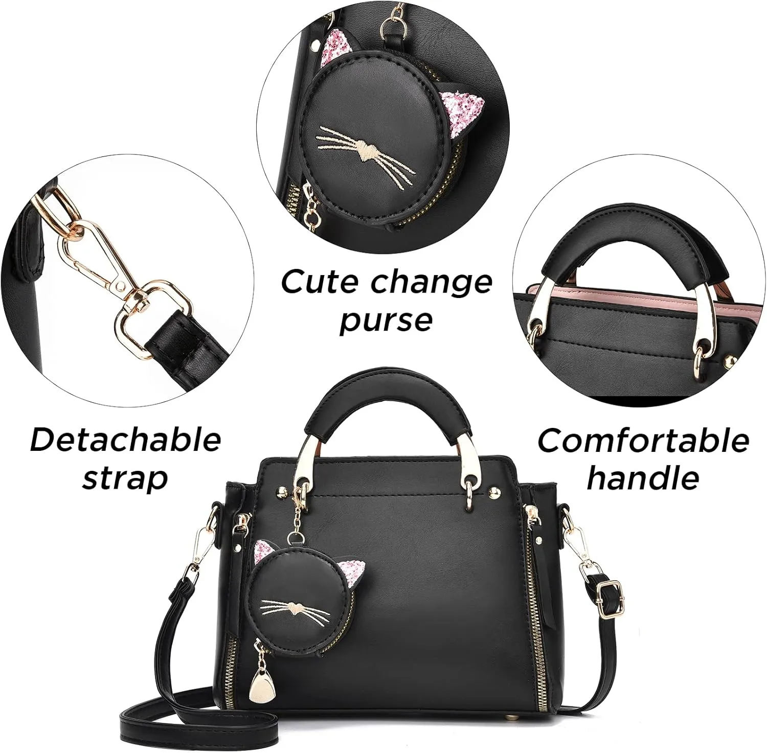 I IHAYNER Fashion Purses and Handbags for Women Top Handle Bag Girls Small Crossbody Shoulder Bag for Ladies with Kitty Purse