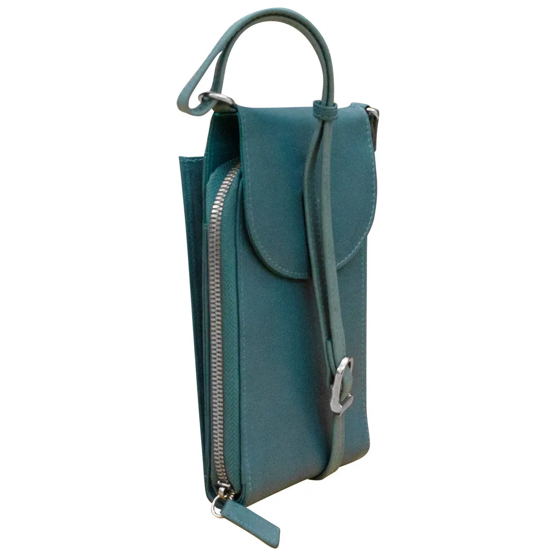 ILI 6321 JEANS BLUE ACCORDION PHONE CROSSBODY INTERNATIONAL LEATHER INDUSTRIES
