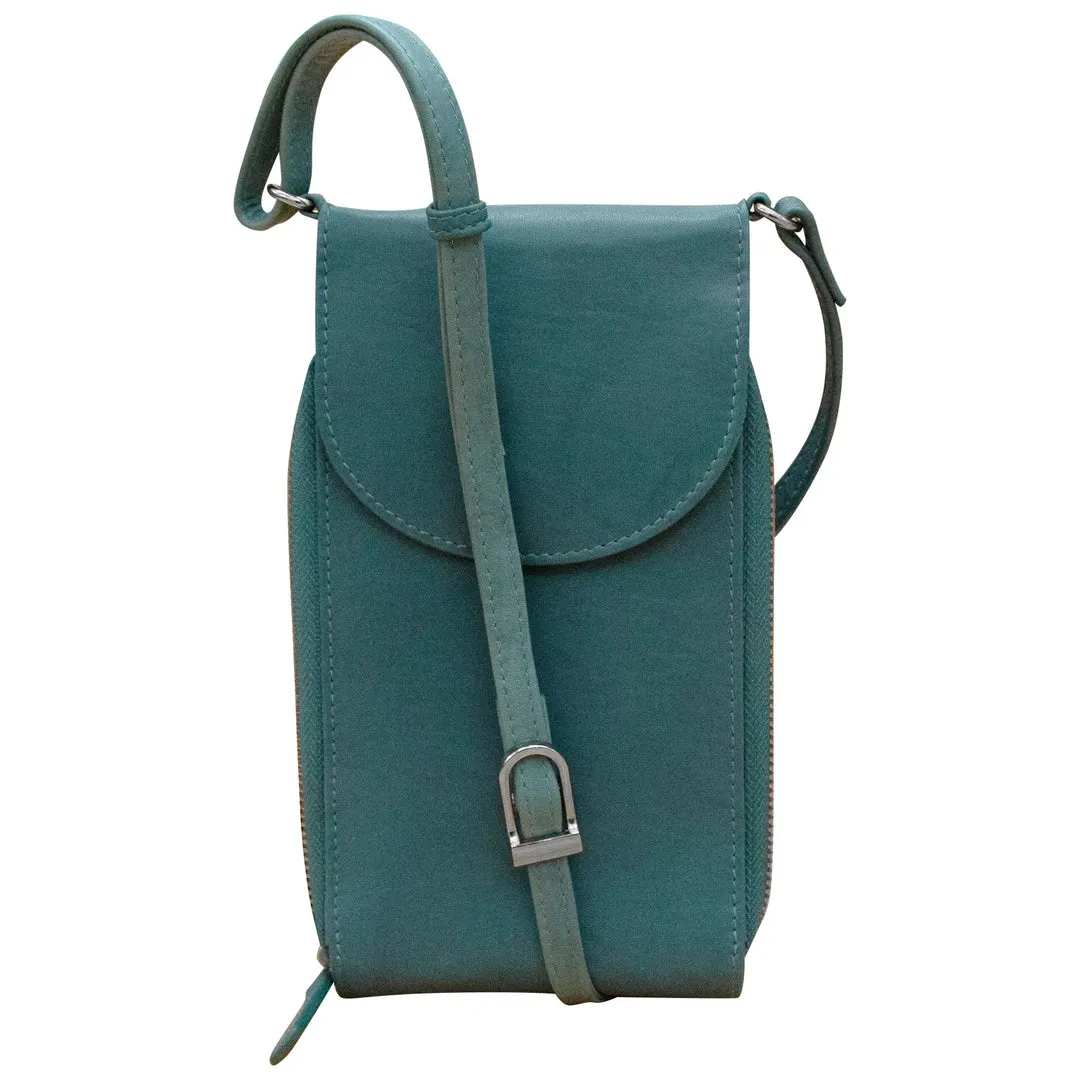 ILI 6321 JEANS BLUE ACCORDION PHONE CROSSBODY INTERNATIONAL LEATHER INDUSTRIES