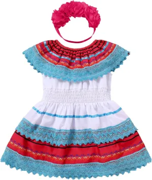 IMEKIS Baby Girl Mexican Fiesta 1st Birthday Outfit Romper Dress with Flower Headband Summer Cake Smash Photo Shoot