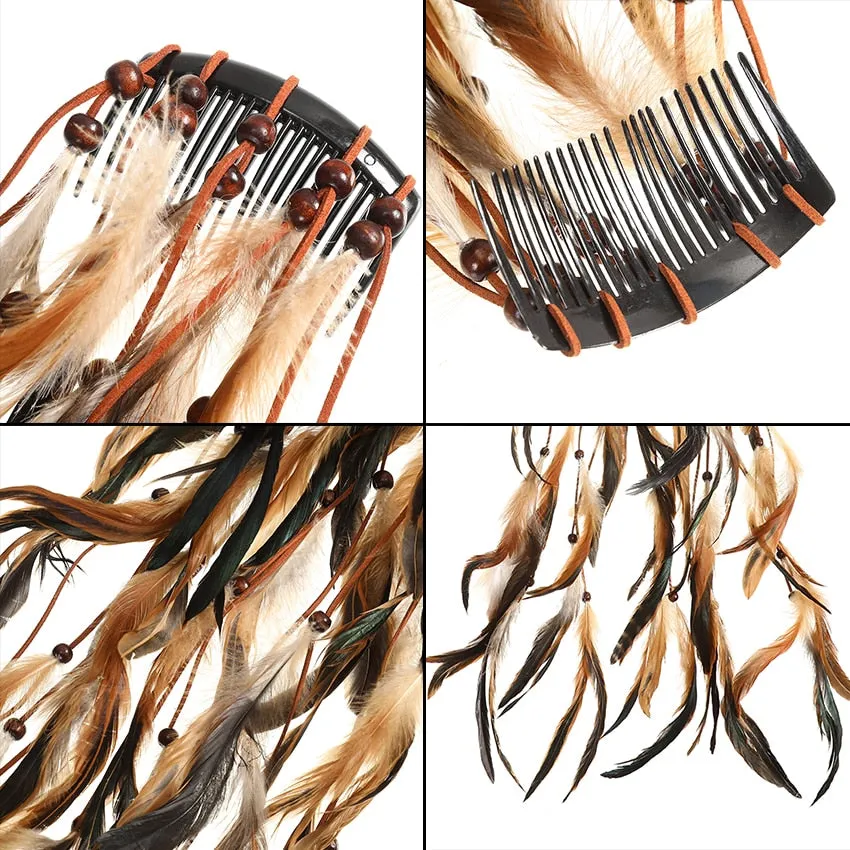 Indian Festival Tassel Feather Hair Combs