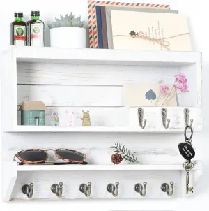 Innovation Key and Mail Holder for Wall, Key Holder Wall Mount, Mail Organizer with 9 Hooks, Ivory