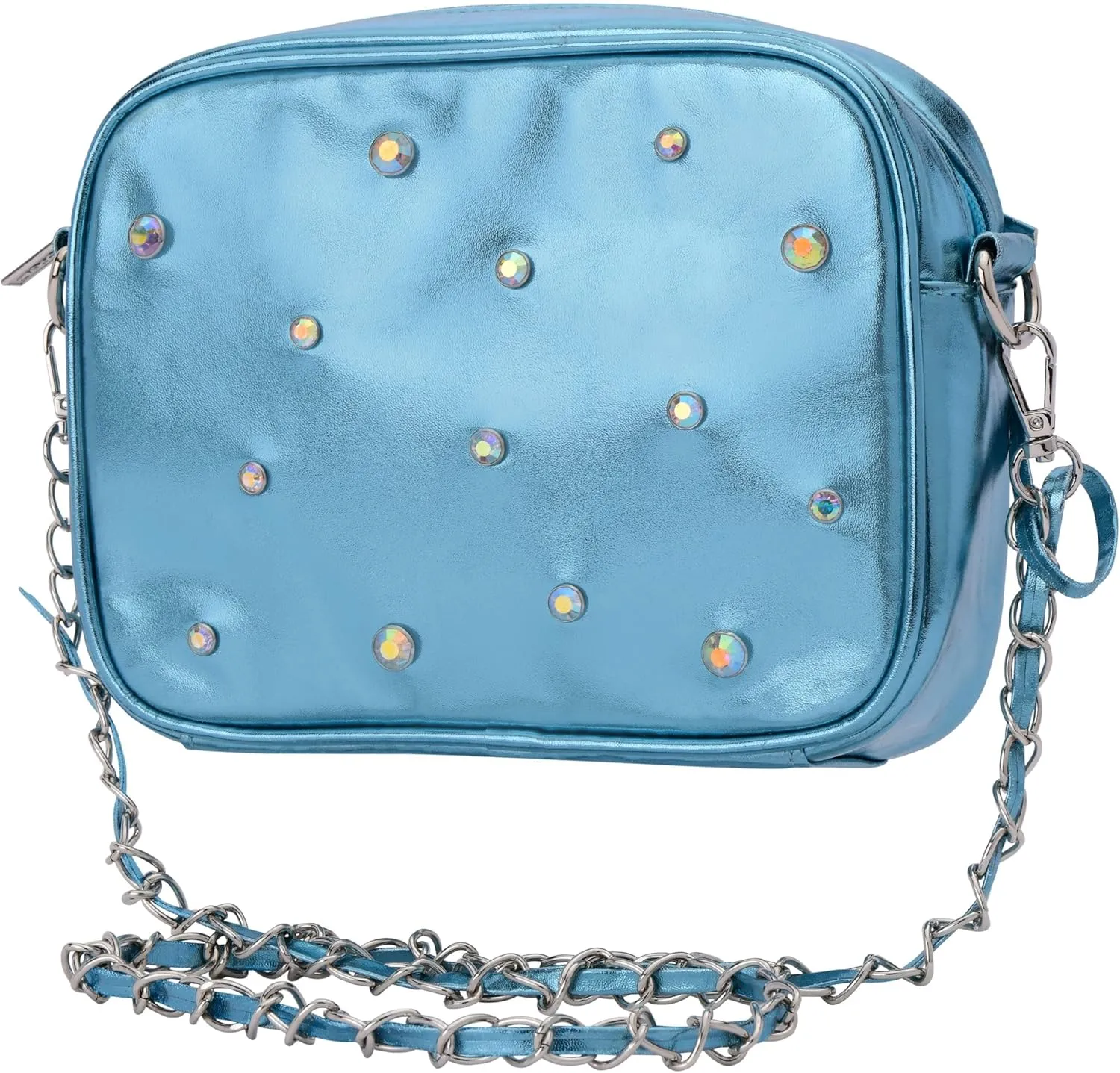 iscream Girls' Candy Gems Crossbody 8.25" x 6.25" Embellished Metallic Faux Leather Purse