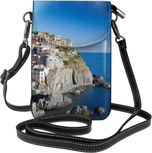 Italy Architecture Cliff Coast Women Cell Phone Purse Small Leather Crossbody Shoulder Bag Card Holder Wallet