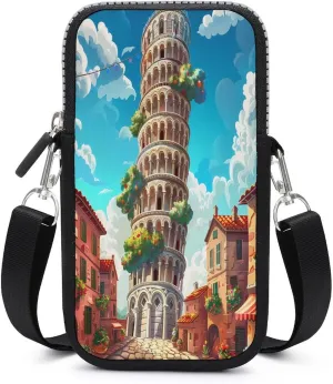 Italy Landmark Pisa Tower Small Crossbody Bags Cell Phone Purses Travel Pouch Shoulder Bag for Women Men