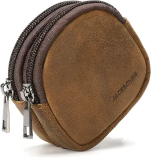 Jack&Chris Coin Purse for Men, Genuine Leather Mini Coin Wallet Zipper Pocket with Back Belt Loop, Coin Bag for Men