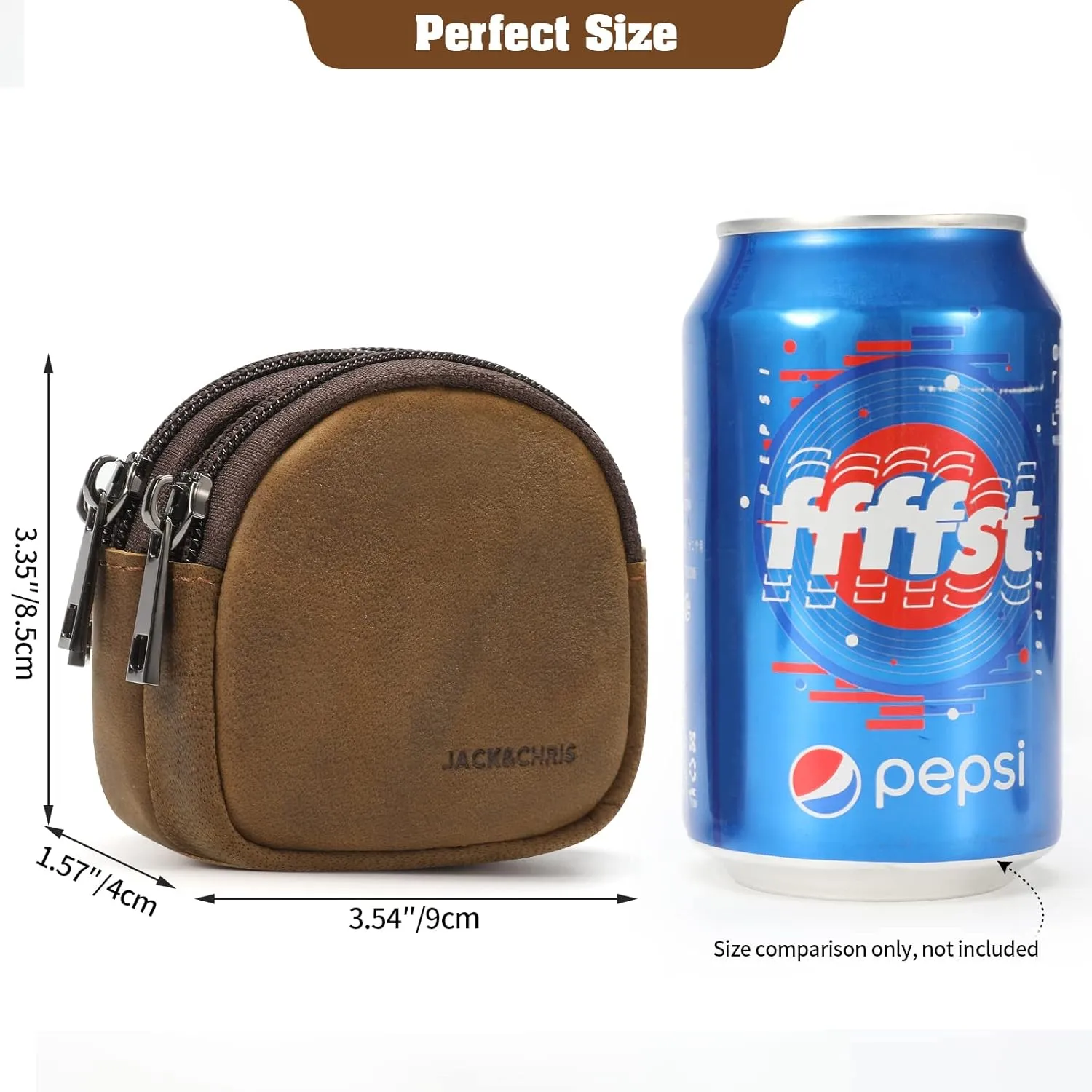 Jack&Chris Coin Purse for Men, Genuine Leather Mini Coin Wallet Zipper Pocket with Back Belt Loop, Coin Bag for Men