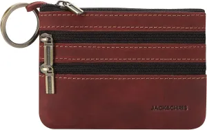 Jack&Chris Coin Purse Pouch for Men, Genuine Leather Coin Purse Zipper Pocket with Keychain Ring, Coin Bag for Men,JC301-Red