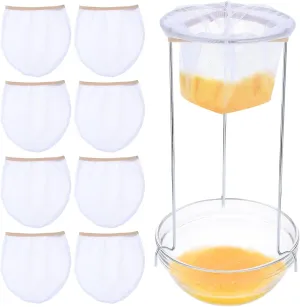 Jelly Strainer Stand with 8 Pcs Reusable Staining Bags, Stainless Steel Strainer Stand with Replacement Strainer Bags for Straining Juice Yogurt Cheese Broth Nut Milk