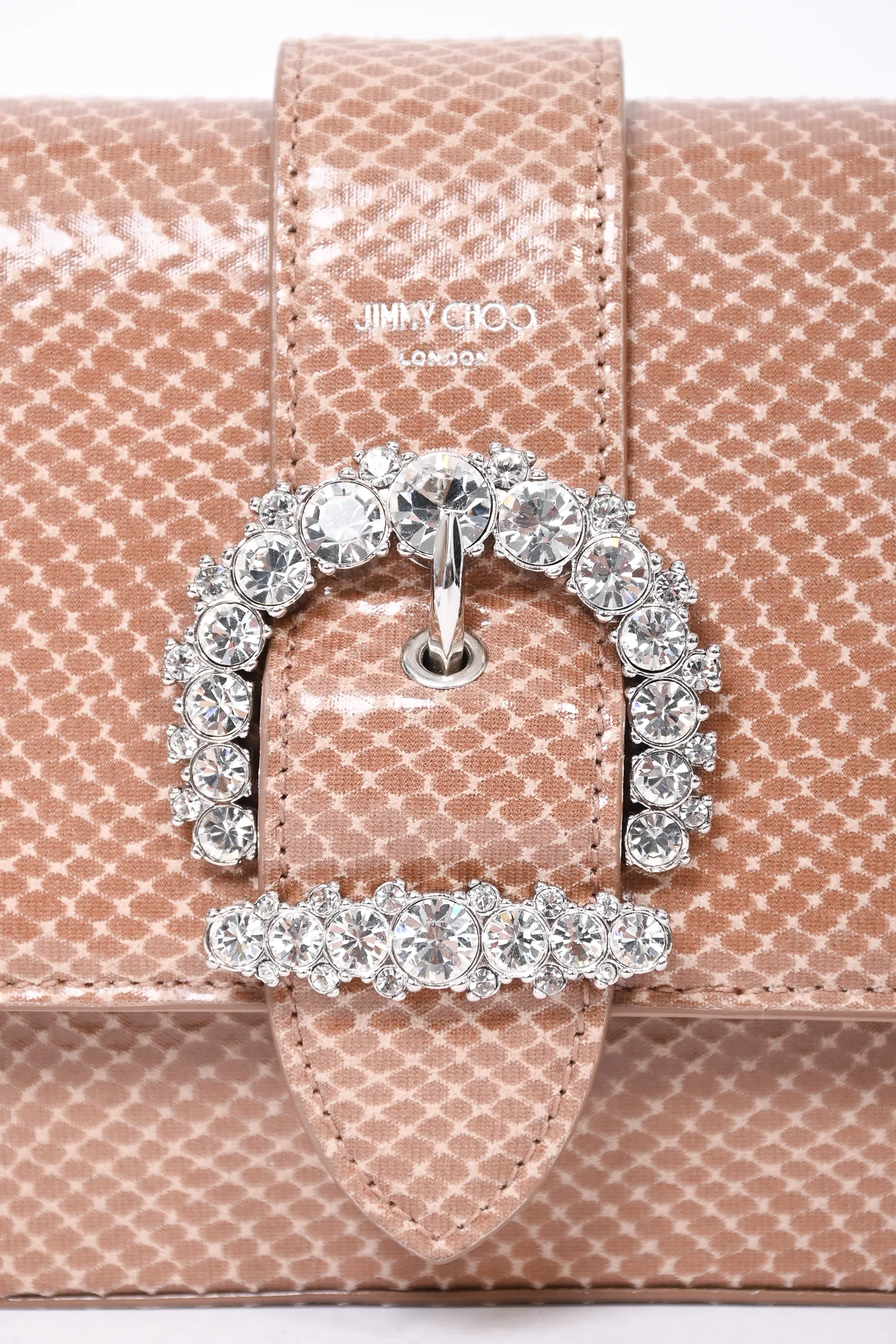 Jimmy Choo Brown Embellished Leather Wallet On Chain