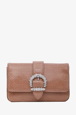 Jimmy Choo Brown Embellished Leather Wallet On Chain