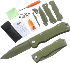 JIN Alpha G10 Kids Friendly Knife, Fake Toy Knives, DIY Kit, Dull Blade, Safe for Child, Folding EDC, OD Green G10 Blade & Handle, Camping Tool