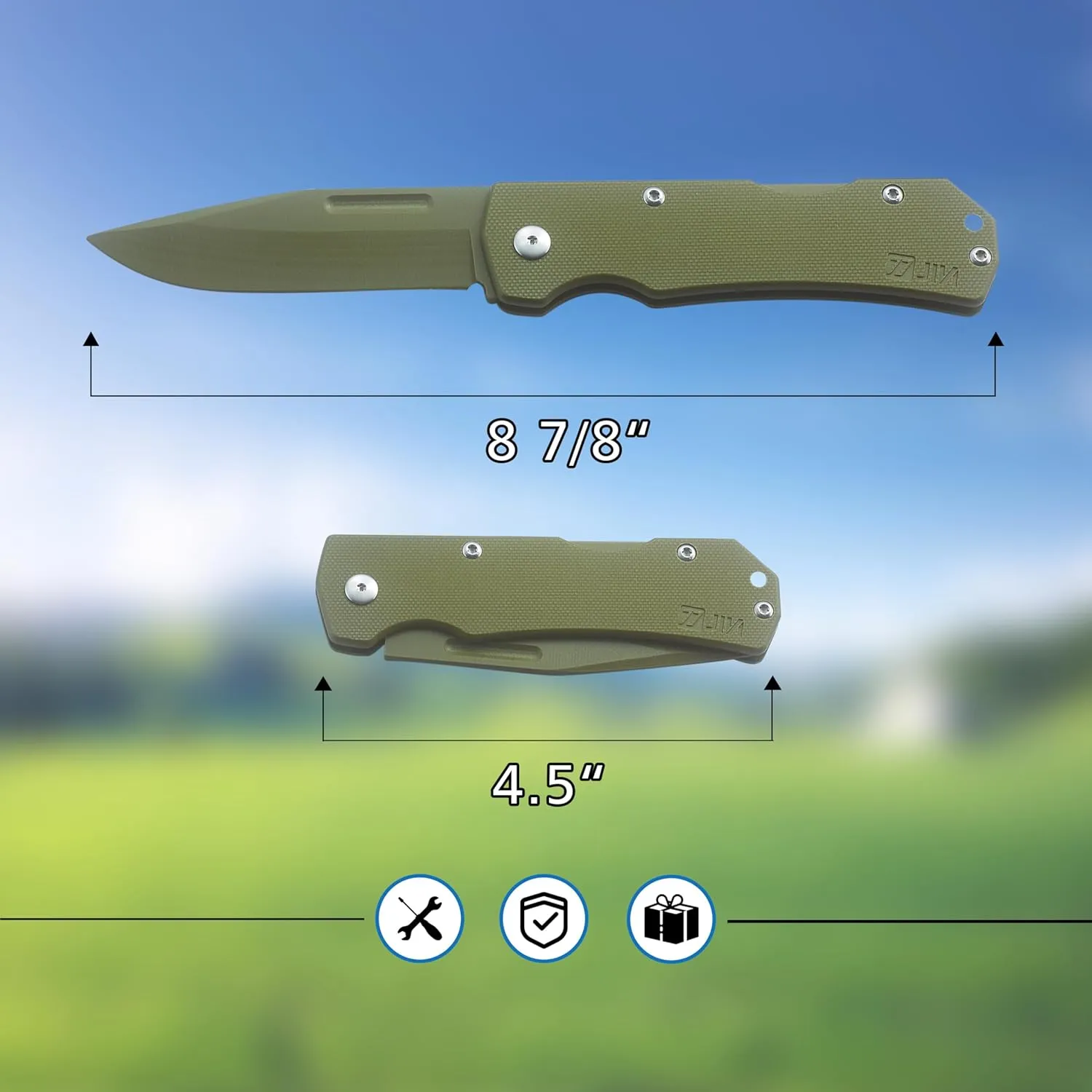 JIN Alpha G10 Kids Friendly Knife, Fake Toy Knives, DIY Kit, Dull Blade, Safe for Child, Folding EDC, OD Green G10 Blade & Handle, Camping Tool