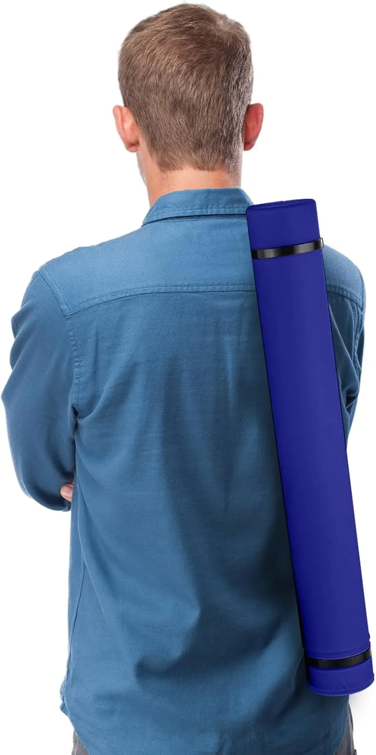 JJRING Blue Poster Tube, 25" to 40" Extendable Poster Storage Holder Tube with Carrying Strap, Poster Carrying Case for Blueprints, Scrolls, Maps and Architect Papers