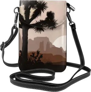 Joshua Tree Morning Sunrise Scenery Women Cell Phone Purse Small Crossbody Bag Leather Shoulder Bag Card Holder Wallet