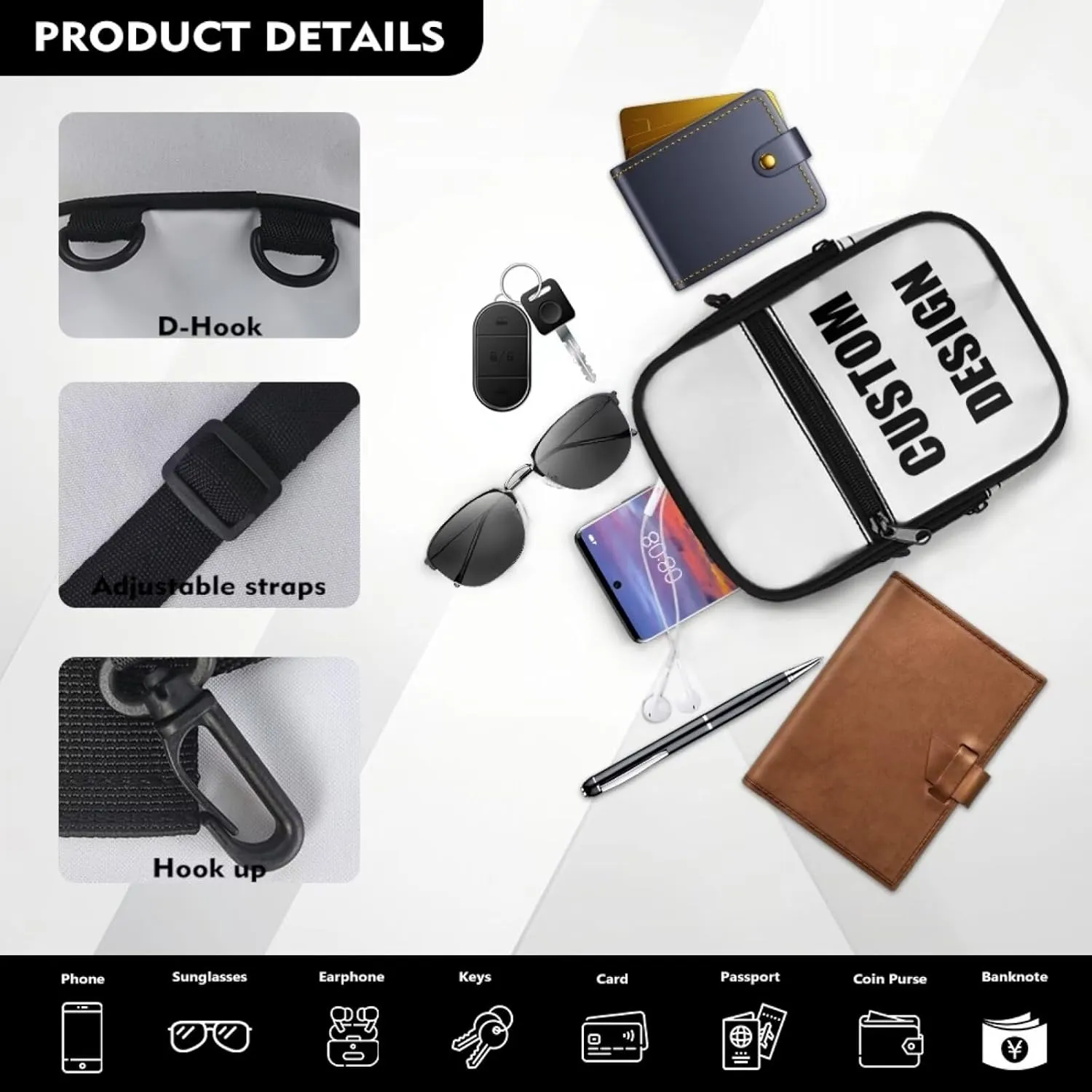 JoyLamoria Custom Women's Crossbody Bag Personalized Mini Crossbody Purse Multipurpose Crossbody Shoulder Bag Pouch Storage