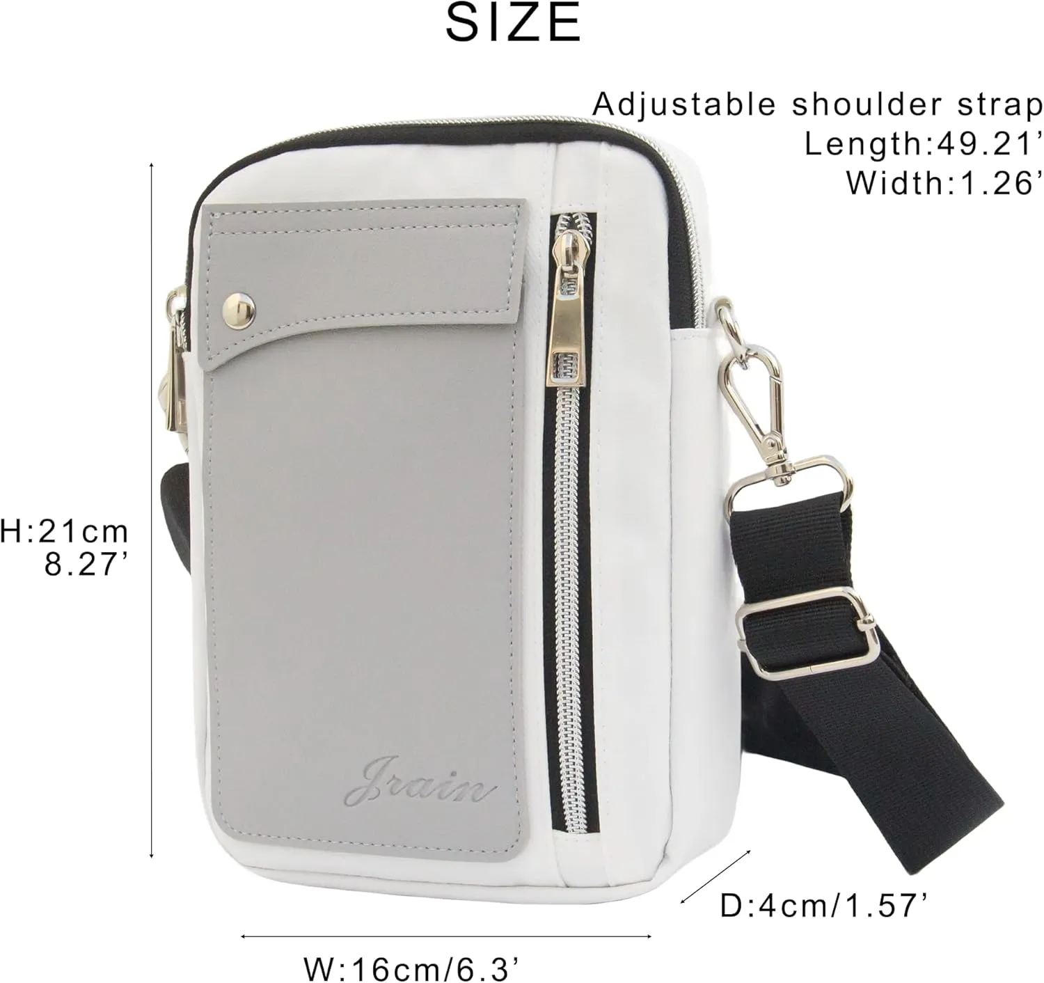 Jrain Crossbody Bag with Adjustable Strap,Contrast Color Design Nylon Water Resistant Satchel for Work Travel