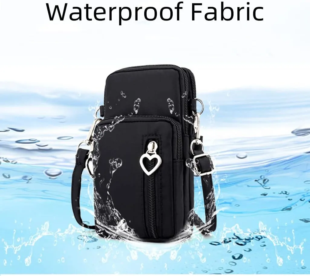 JUMISEE 3-Layers Crossbody Bag Cellphone Pouch Armband Wallet Nylon Smartphone Purse