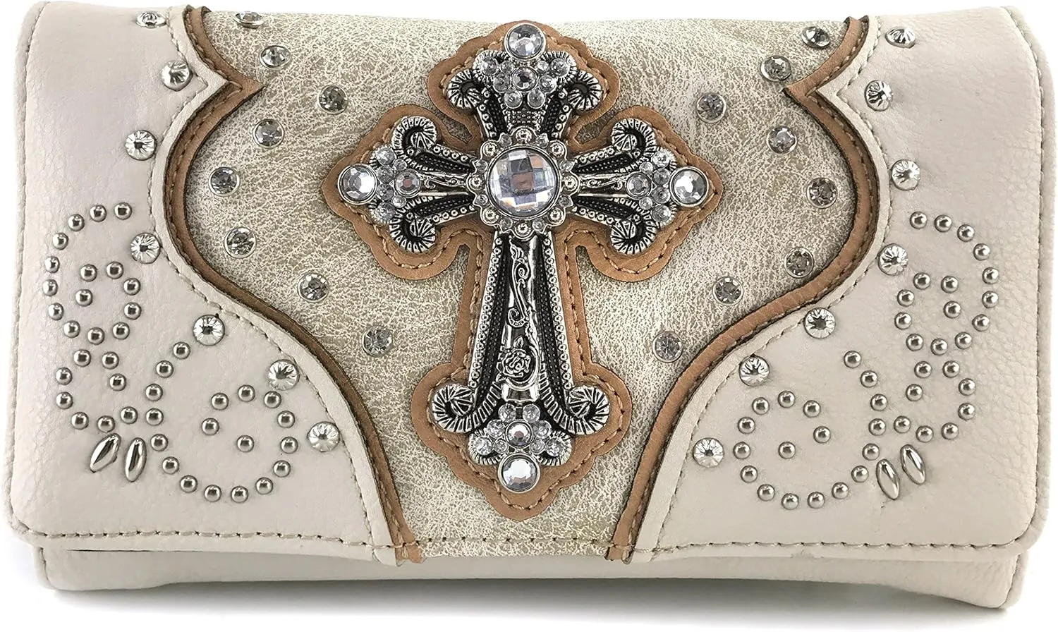Justin West Floral Studs Laser Cut Western Rhinestone Cross Handbag Purse Conceal Carry